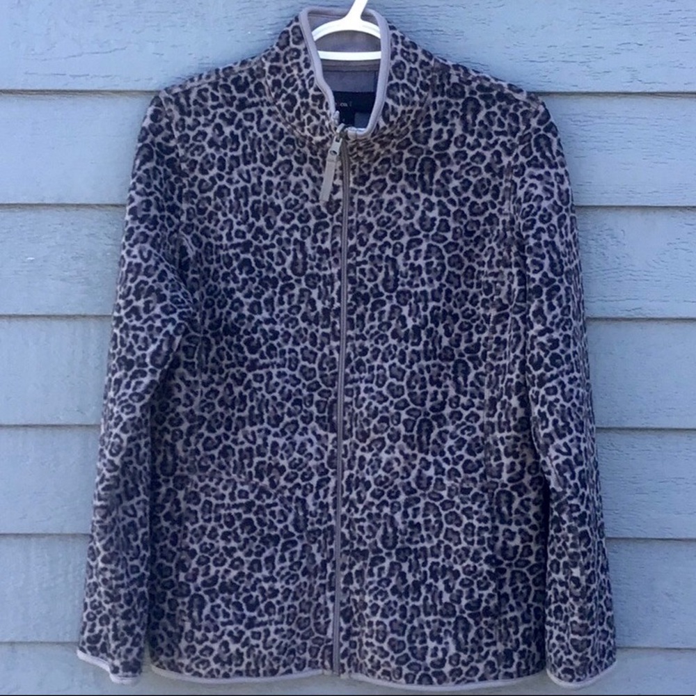 Black Leopard Print Fleece Full Zip Sweater Jacket